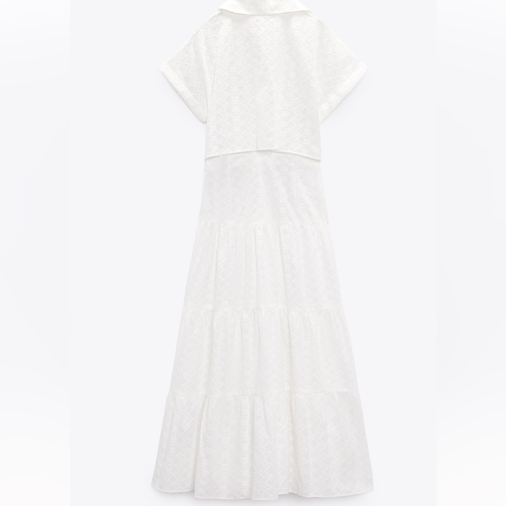 ZARA OPENWORK EMBROIDERED MIDI SHIRT DRESS - Picture 7 of 7